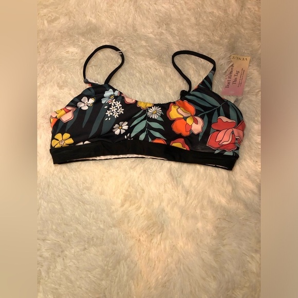 Floral Bikini Top with Black Straps Medium - Picture 10 of 11